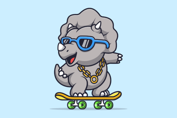 Download Cute Triceratops Dinosaur Play Skate - Premium Resources
