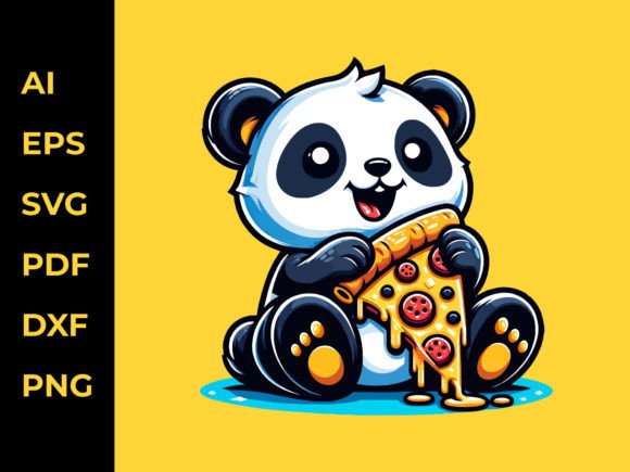 Download Adorable Panda Enjoying Pizza Vector Art - Pizza vector Collection